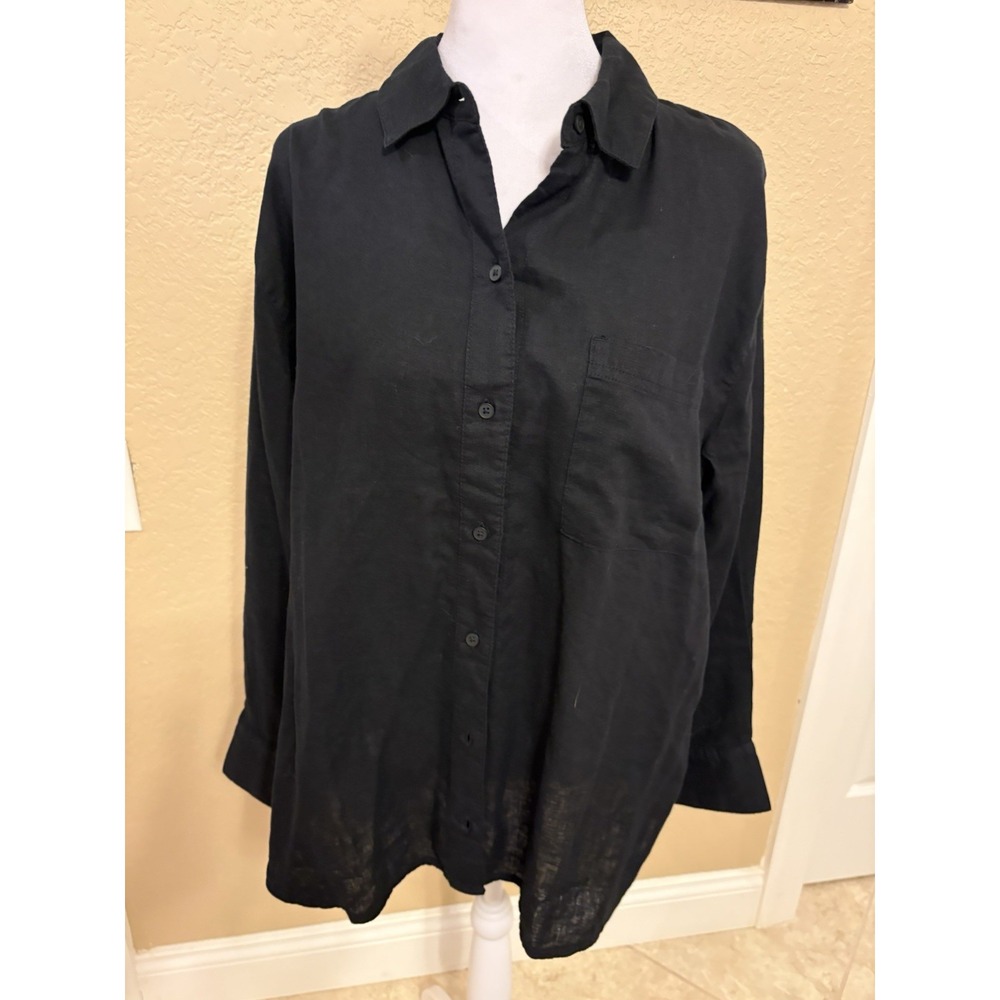 Old Navy Women's The Boyfriend Shirt, NWT, Medium Black Linen Blend